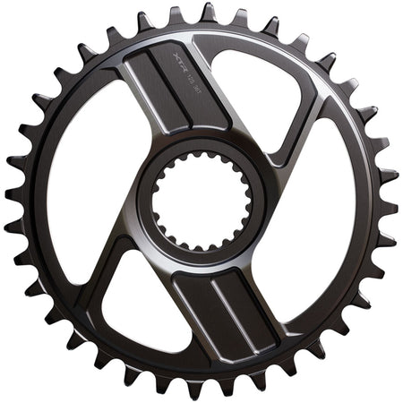 Shimano XTR SM-CRM96 direct mount chainring for mountain bike cranksets, showing the black metal gear with bolt holes.