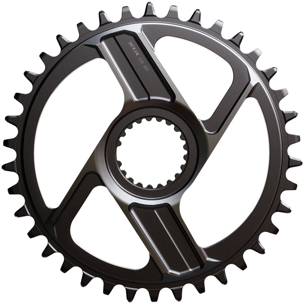 Shimano XTR SM-CRM96 direct mount chainring for mountain bike cranksets, featuring a durable black finish and precise tooth design.