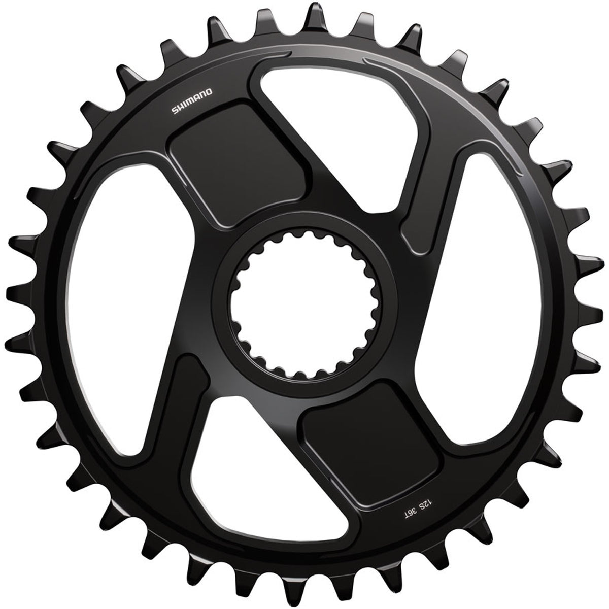 Shimano Deore XT SM-CRM86 direct mount chainring for mountain bike cranksets, with black finish and bolt holes for installation.