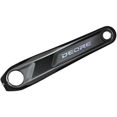 Shimano Deore FC-M6100-01 left crank arm for mountain bike cranksets, showing black aluminum construction and mounting interface.