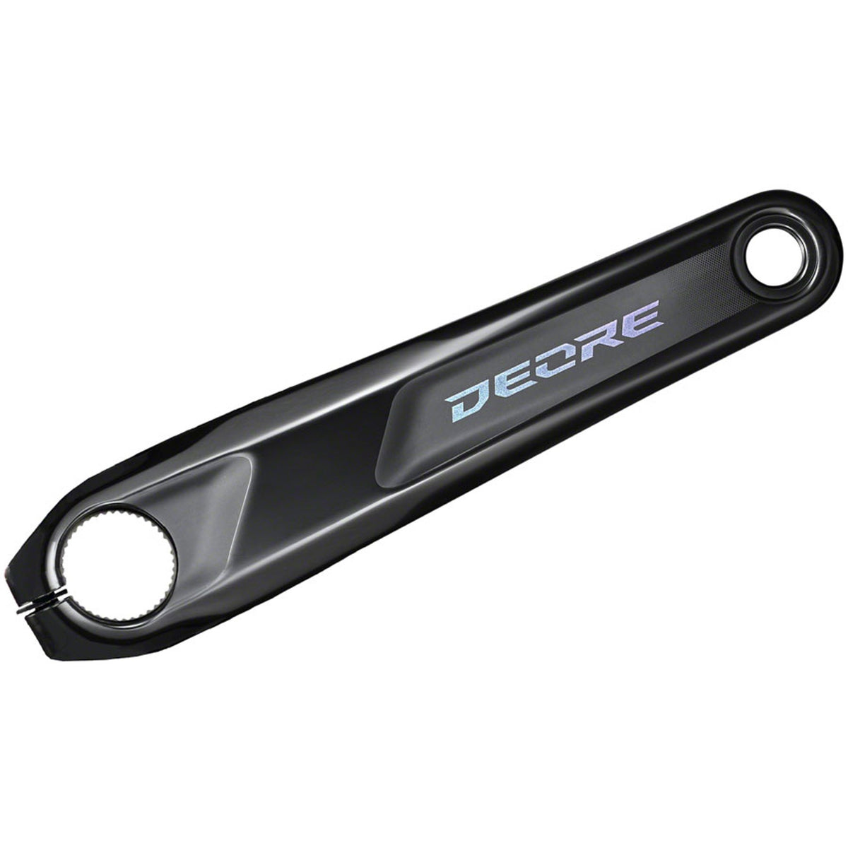 Shimano Deore FC-M6100-01 left crank arm for mountain bike cranksets, shown in black with detailed chainring interface.