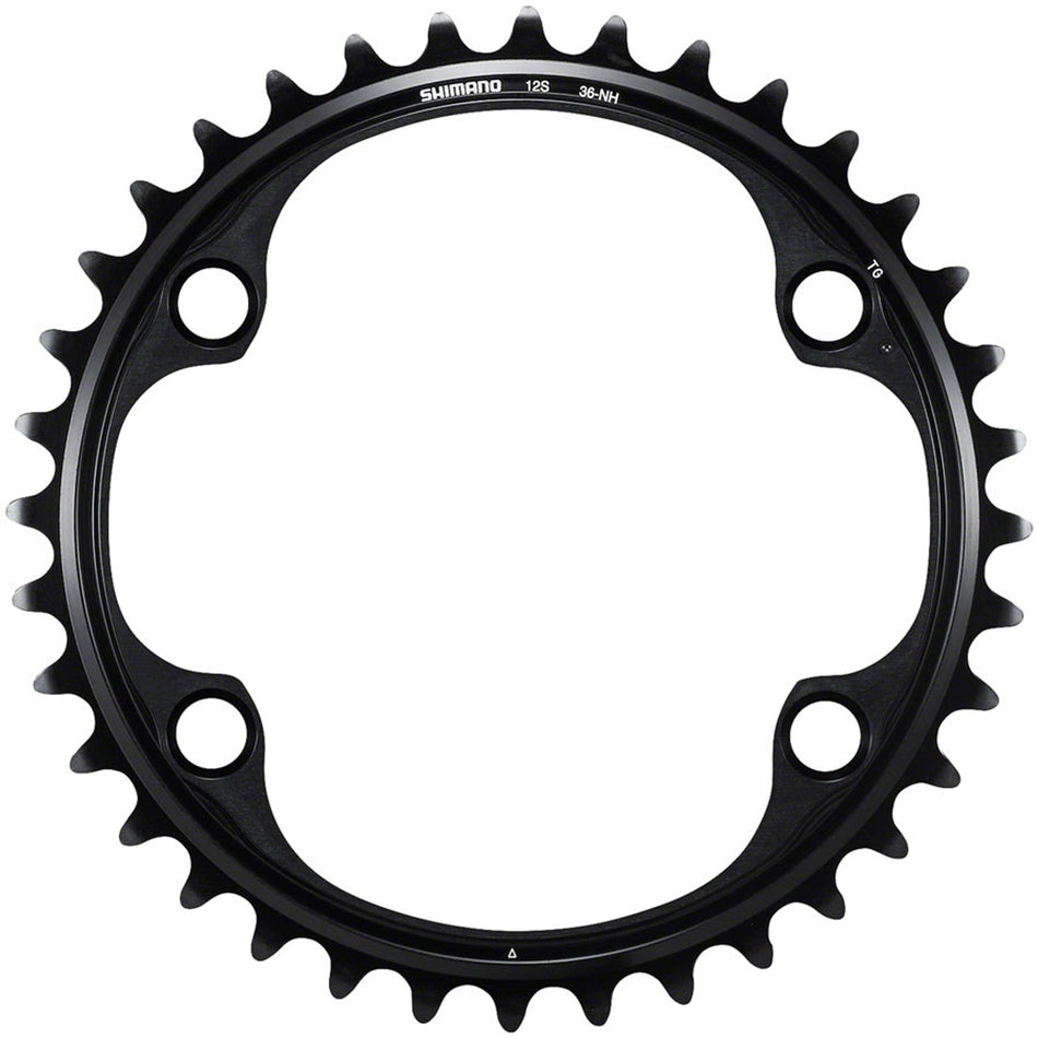 Shimano Dura-Ace FC-9200 12-speed chainring showing black aluminum construction with gear teeth for high-performance road bike.