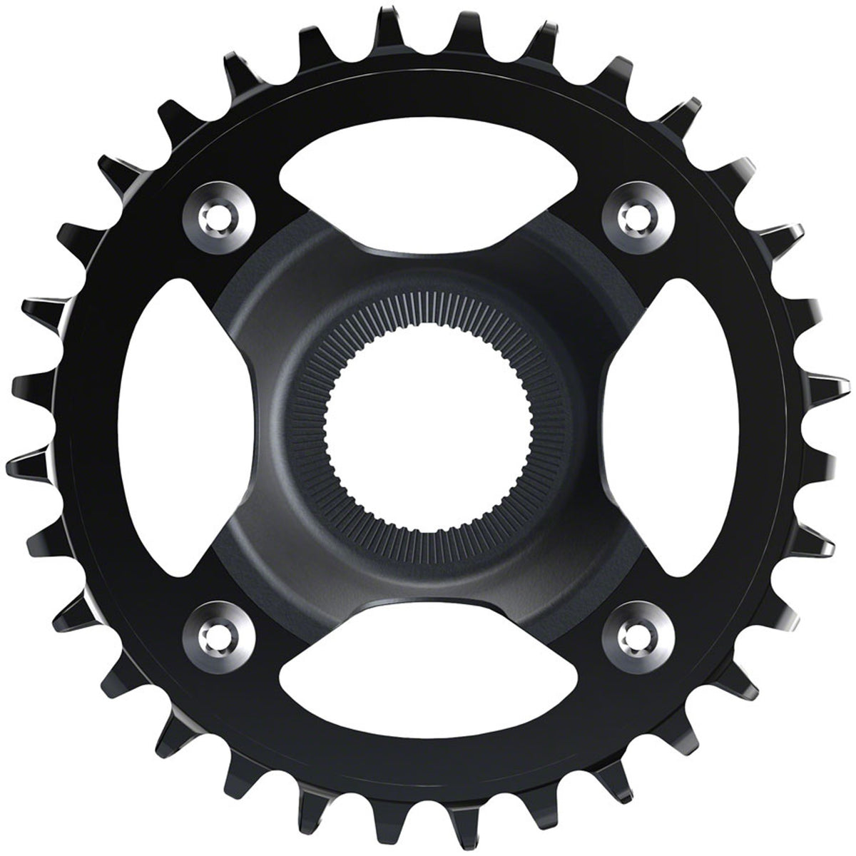 Shimano STEPS 12-speed Hyperglide+ chainring for eBike drivetrain, shown in black with gear teeth.