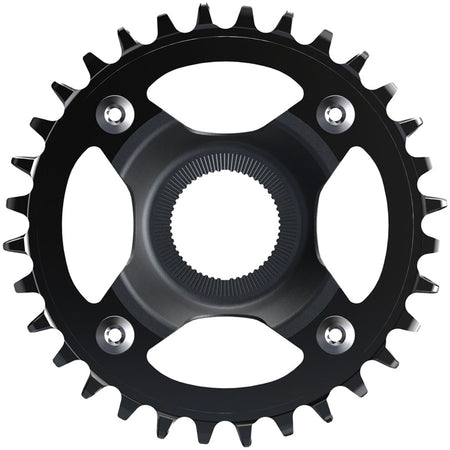 Shimano STEPS 12-speed Hyperglide+ chainring for eBike drivetrain, shown in black with gear teeth.