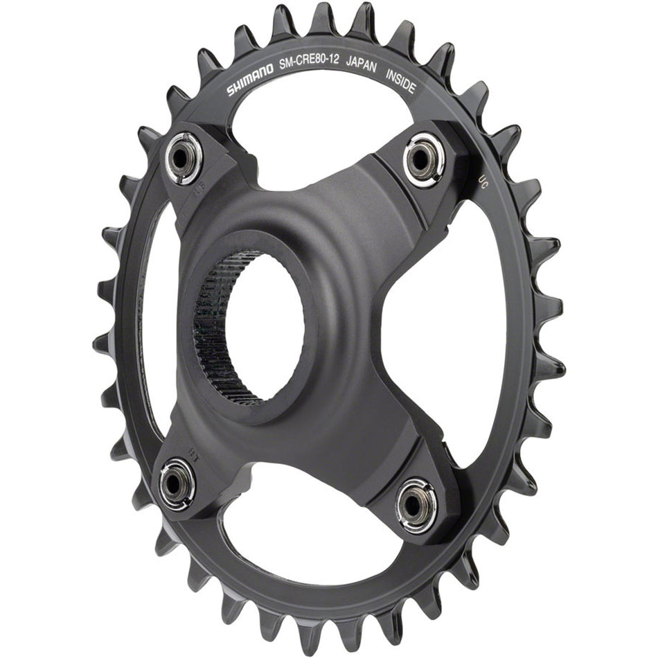 Shimano Steps SM-CRE80 12-speed chainring for e-bike drivetrain, shown in image with detailed metal teeth and mounting holes.