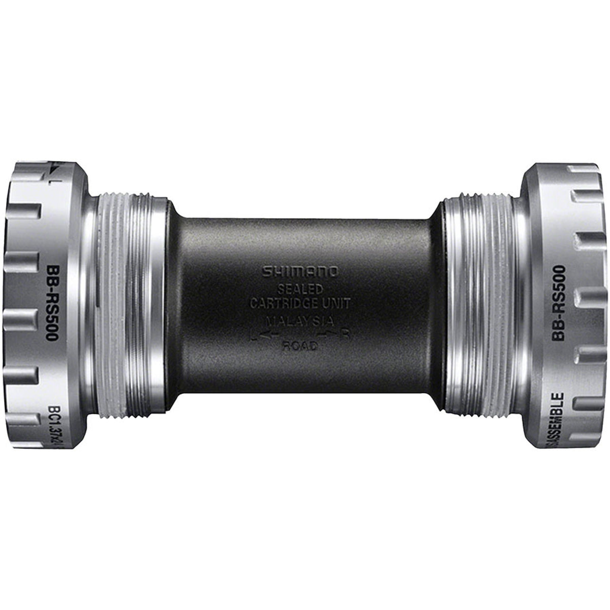 Shimano BB-RS501 bottom bracket installed in a bicycle frame, showing the cylindrical metal components for smooth pedal rotation.