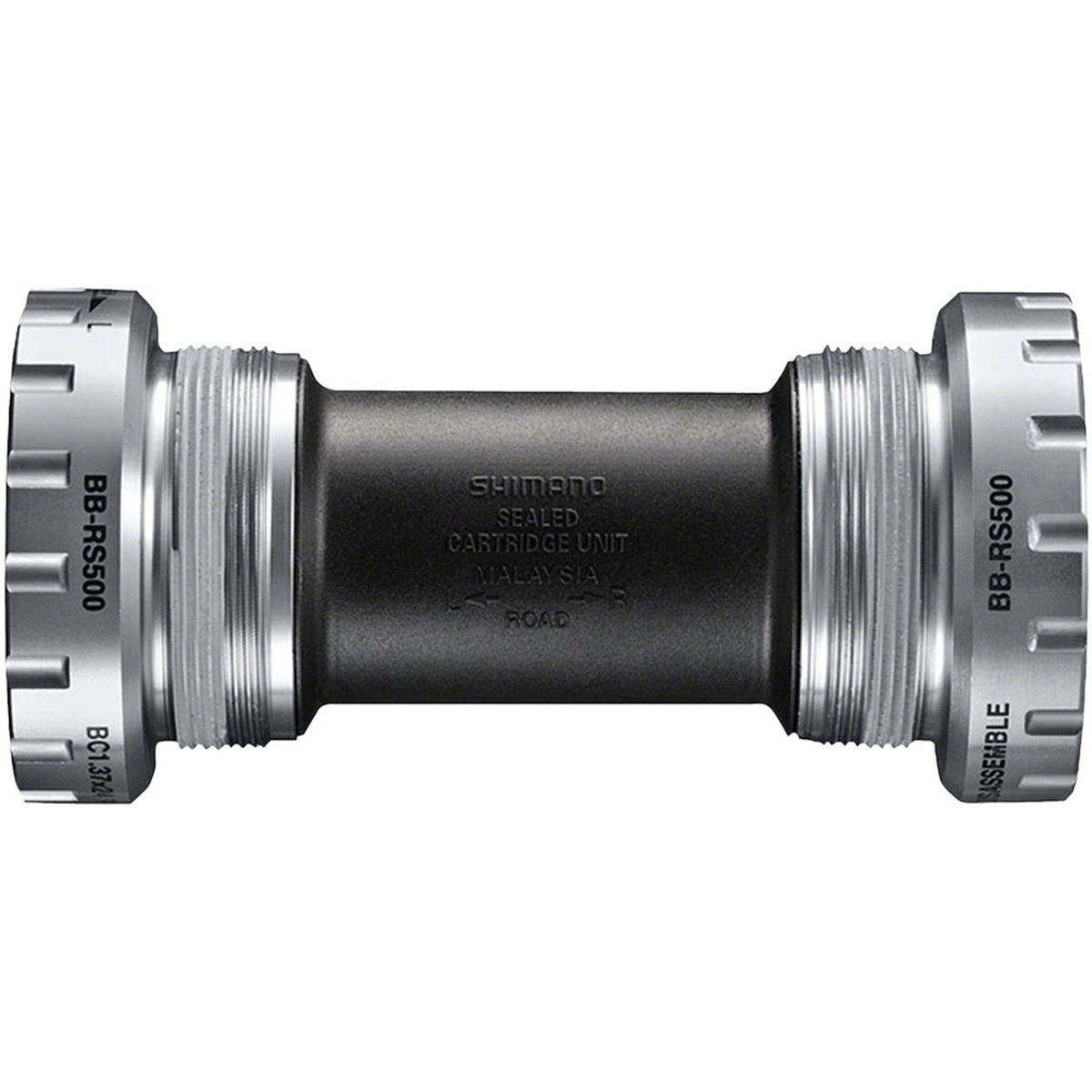 Shimano BB-RS501 bottom bracket with black finish, shown installed on a bicycle crankset for smooth pedaling.