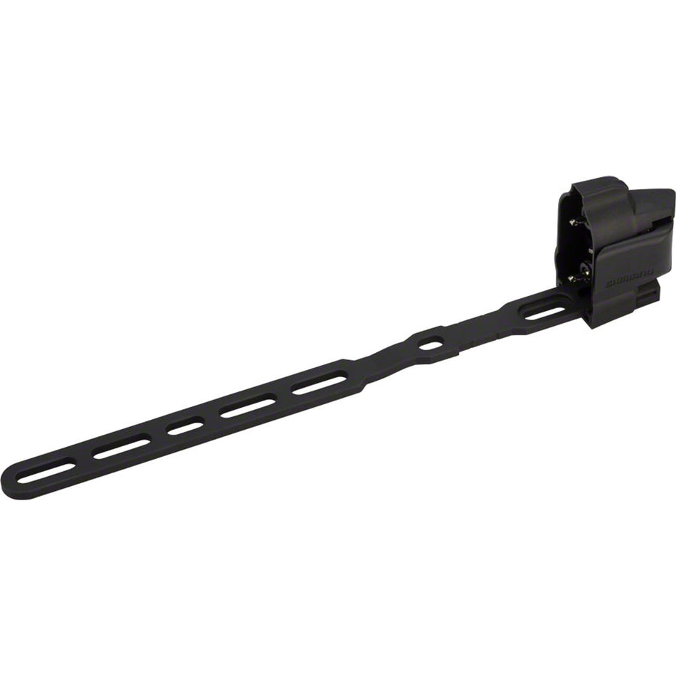 Shimano Di2 external battery mounts for electronic shifters and bike components, shown in black with mounting hardware.