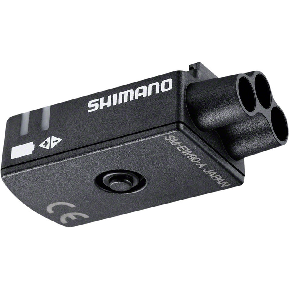 Shimano Di2 Junction Box for electronic shifters, compact black component with connection ports for bike electronic wiring.