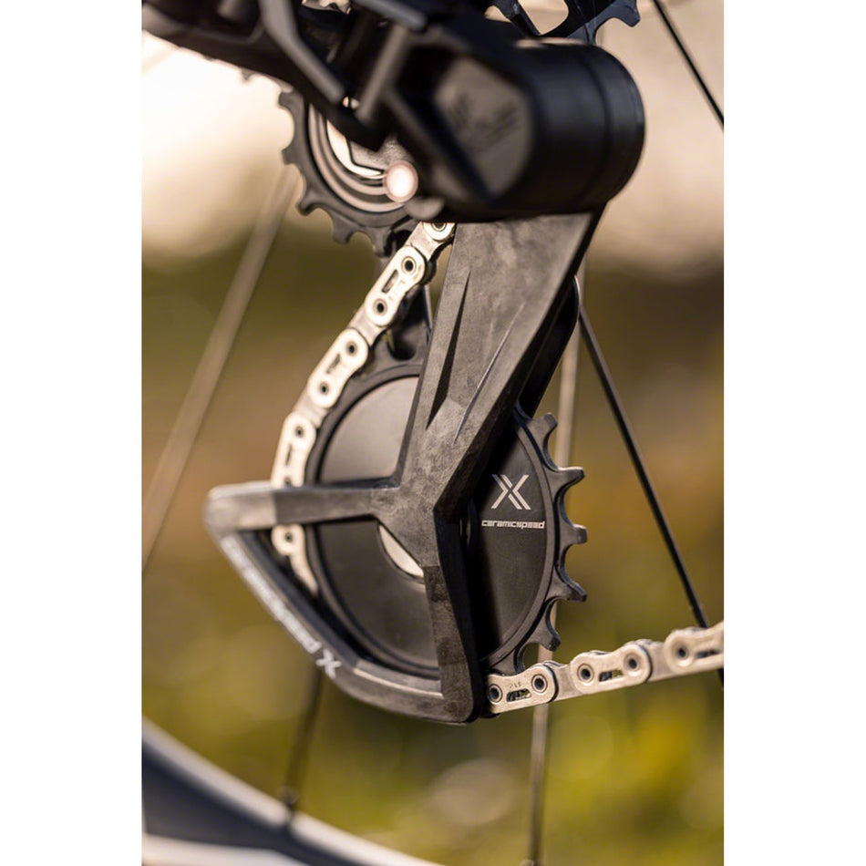 CeramicSpeed OSPW X Pulley Wheel System for SRAM Eagle T-Type AXS rear derailleur, showcasing high-performance derailleur components.