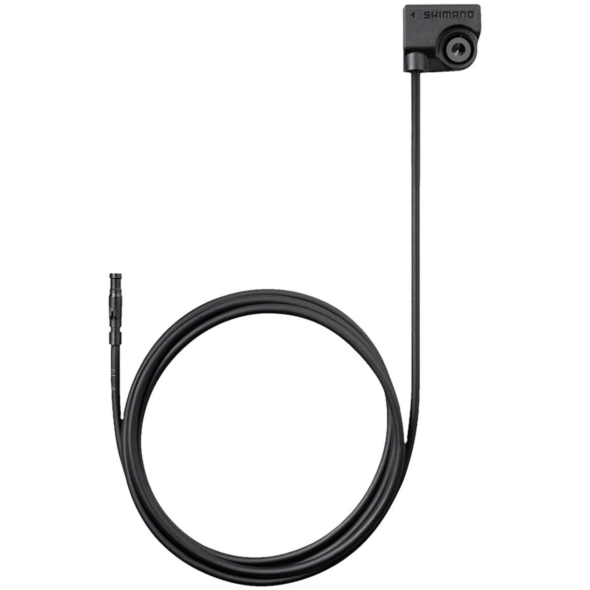 Shimano SS302 speed sensor connected to bicycle electrical cables and adapters, mounted on a bike wheel for accurate speed tracking.