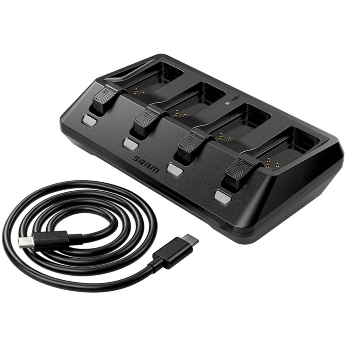 SRAM AXS battery and charger accessories for electronic shifters and bike components, shown with charging cables and mounting parts.