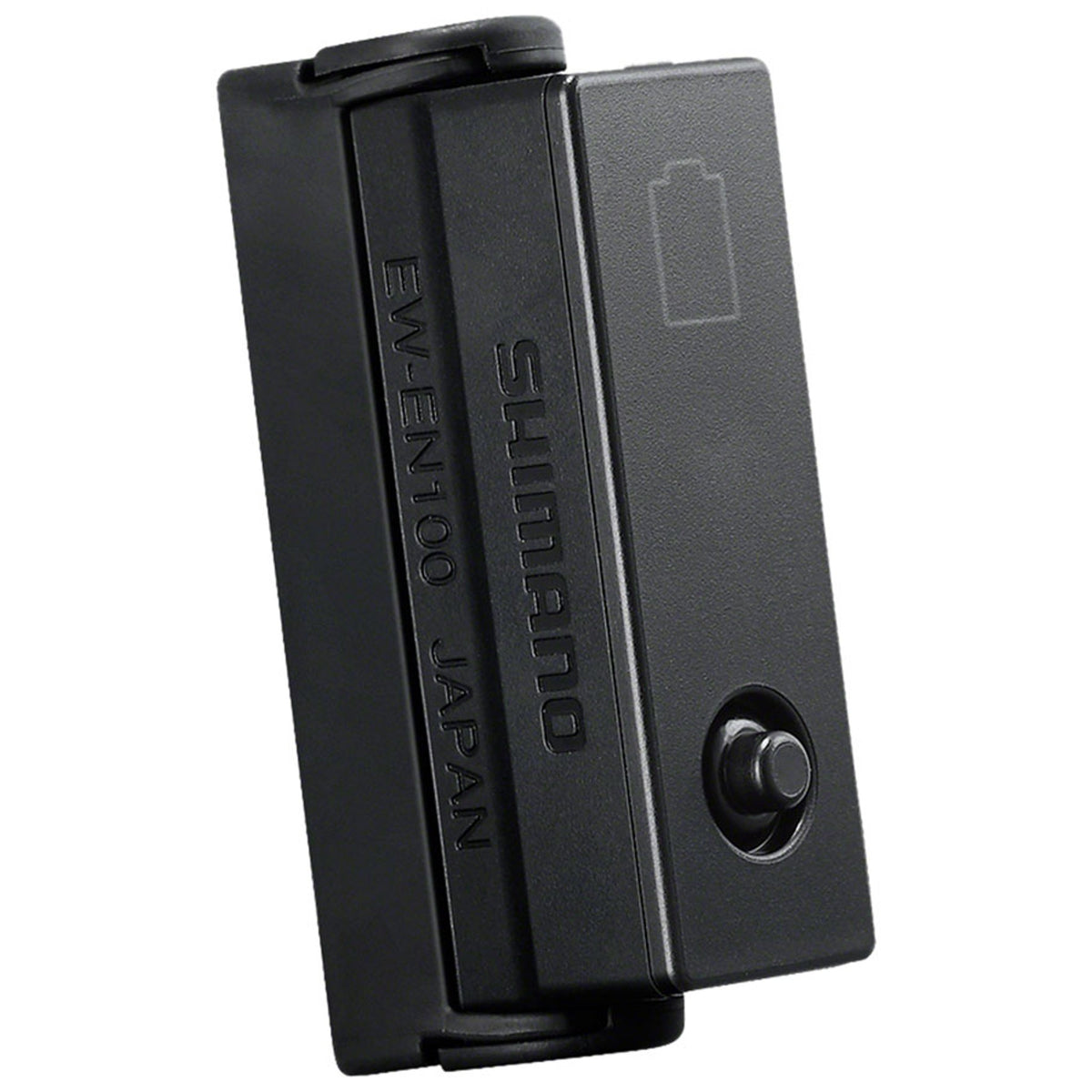 Shimano EW-EN100 E-Tube Port for ebike drivetrain, close-up of the black connector with cable attached.