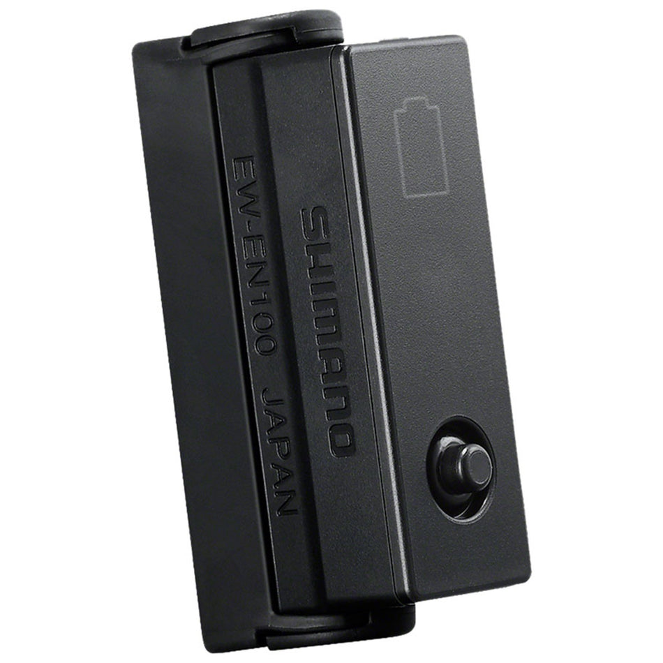 Shimano EW-EN100 E-Tube Port for ebike drivetrain, close-up of the black connector with cable attached.