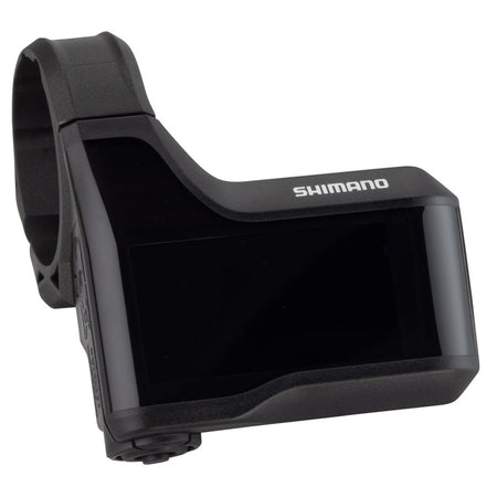Shimano Steps SC-E8000 display with clamps for 31.8mm and 35.0mm handlebars, showing the control unit and mounting hardware.