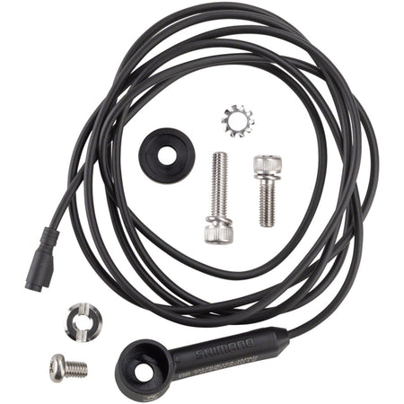Shimano Steps SM-DUE10 speed sensor unit connected to electrical cables and adapters for e-bike speed detection.