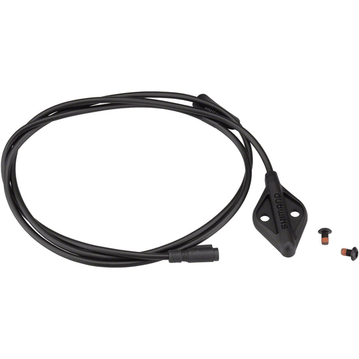 Shimano Steps SM-DUE10 speed sensor unit connected to electrical cable adapter for bike electronic gear systems.