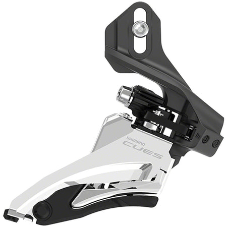 Shimano CUES FD-U6000 Linkglide front derailleur with mounting clamp and guide, designed for smooth shifting on bicycles.