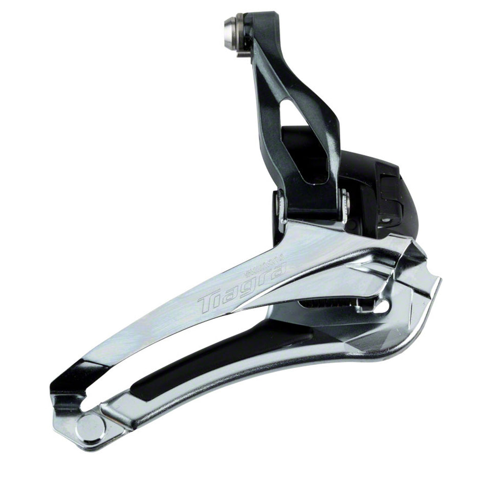 Shimano Tiagra FD-4700 front derailleur mounted on a bicycle, showcasing its sleek design and precise shifting mechanism.