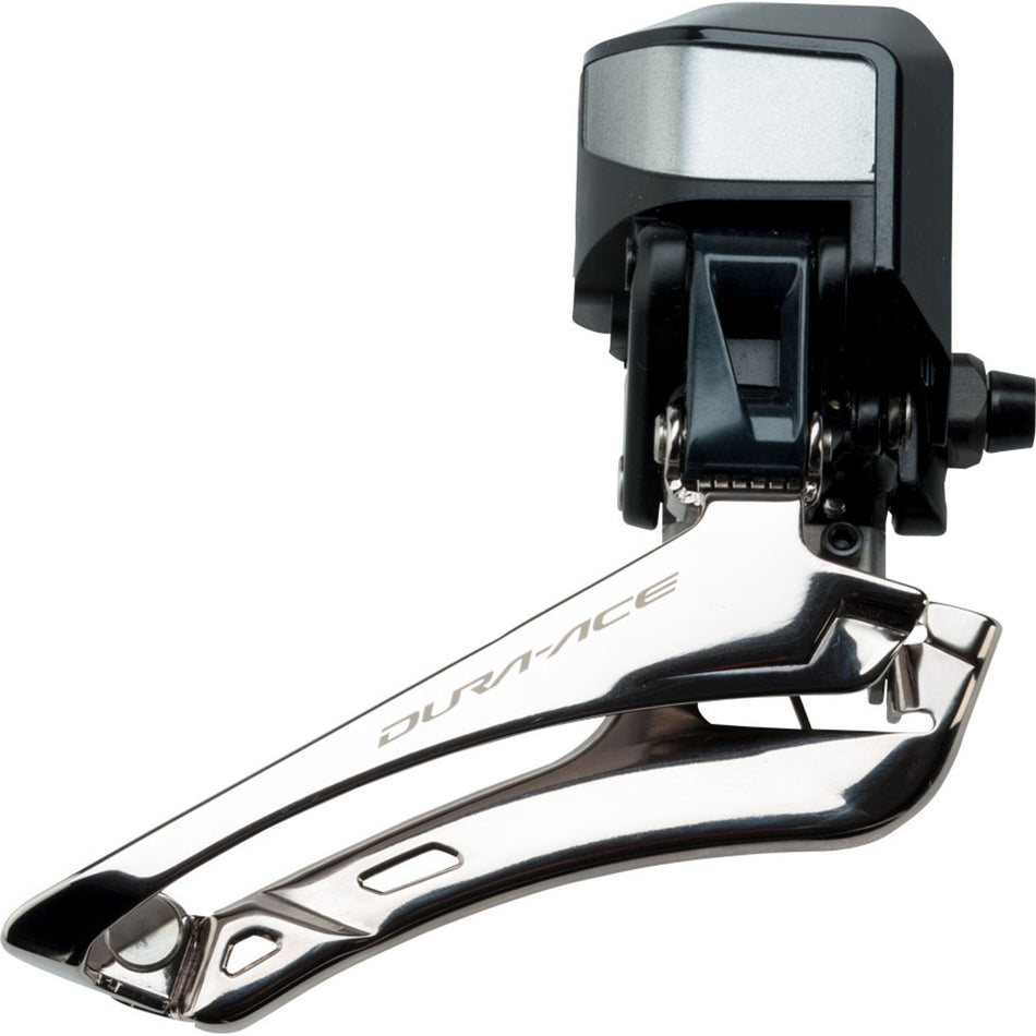 Shimano Dura-Ace FD-R9150 front derailleur mounted on a bicycle, showcasing high-performance road bike component.