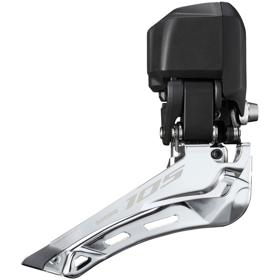 Shimano 105 FD-R7150 Di2 front derailleur with full and semi-synchronized shifting, designed for precise bike gear changes.