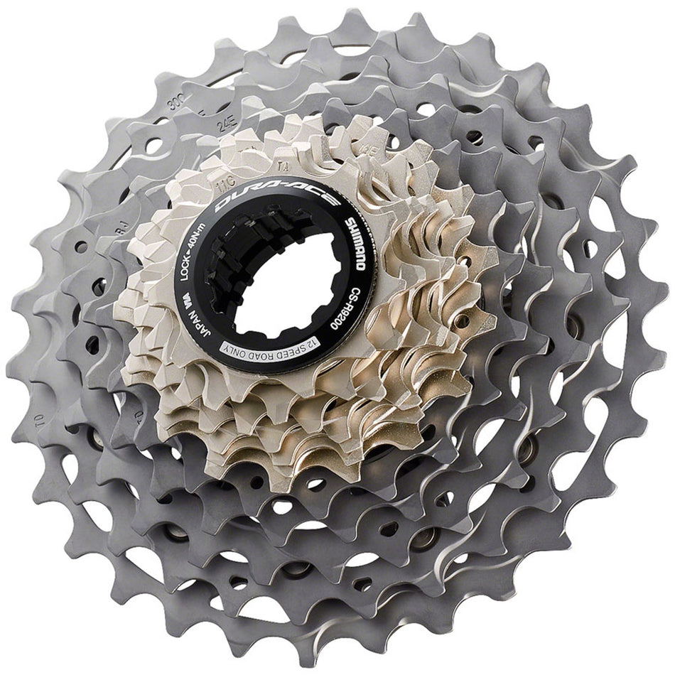 Shimano Dura-Ace CS-9200 12-speed cassette with lightweight cogs and precise gearing for high-performance road cycling.