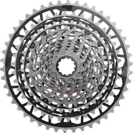SRAM RED XPLR XG-1391 13-speed cassette with black cogs and branding, designed for high-performance mountain biking and gravel riding.