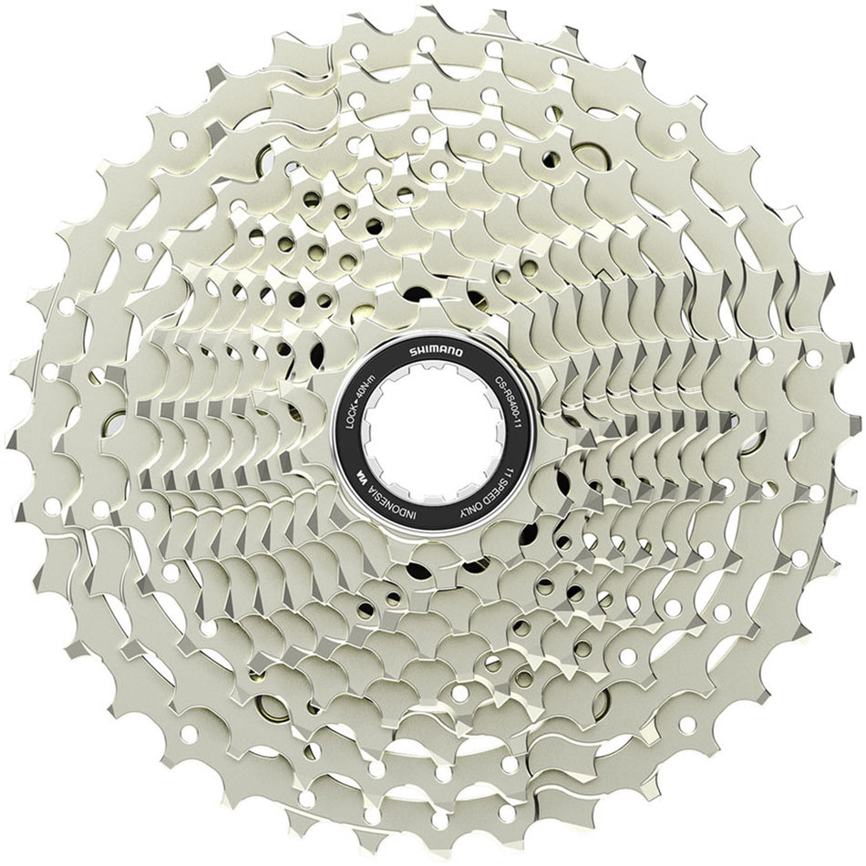 Shimano CUES CS-RS400 11-36t 11-speed cassette with wide gear range, ideal for cycling on flats and steep climbs.