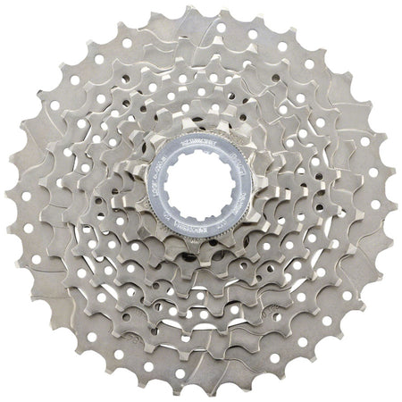 Shimano Claris CS-HG50 8-speed bike cassette with metal sprockets and black body, designed for road and hybrid bikes.