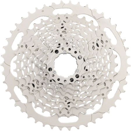 Shimano Deore M4100 cassette with multiple sprockets, designed for mountain bikes, shown in the image.