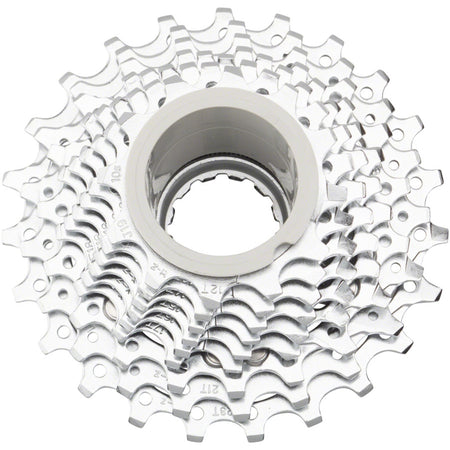 SRAM PG-1050 10-speed silver cassette with metal cogs for mountain or road bikes, showing gear teeth and silver finish.
