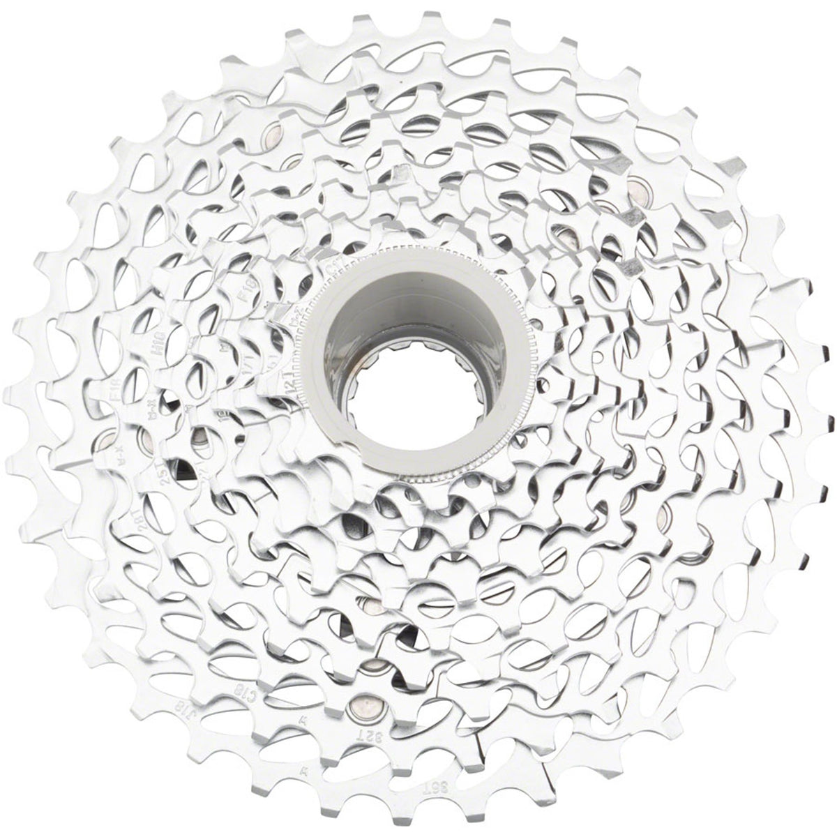 Silver SRAM PG-1050 10-speed cassette with multiple cogs, designed for smooth gear shifting on bicycles.