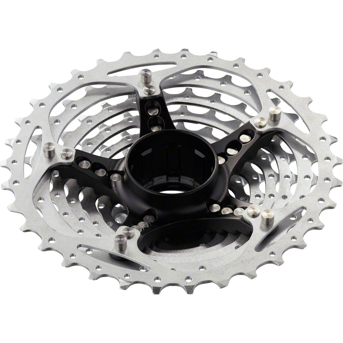 Shimano Deore XT CS-M770 9-speed cassette with metal cogs and black body for mountain bike gearing.
