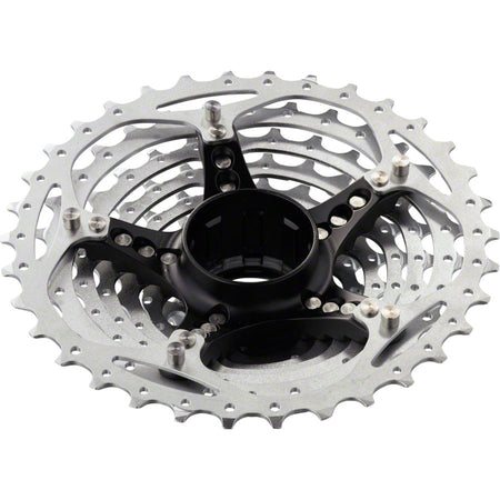 Shimano Deore XT CS-M770 9-speed cassette with metal cogs and black body for mountain bike gearing.