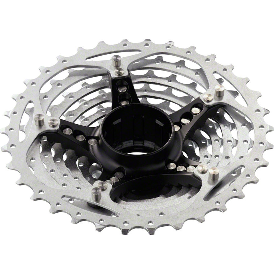 Shimano Deore XT CS-M770 9-speed cassette with metal cogs and black body for mountain bike gearing.