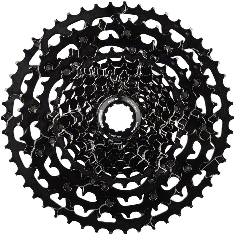 Shimano CUES CS-LG700 Linkglide cassette with multiple sprockets for smooth shifting on a bike.