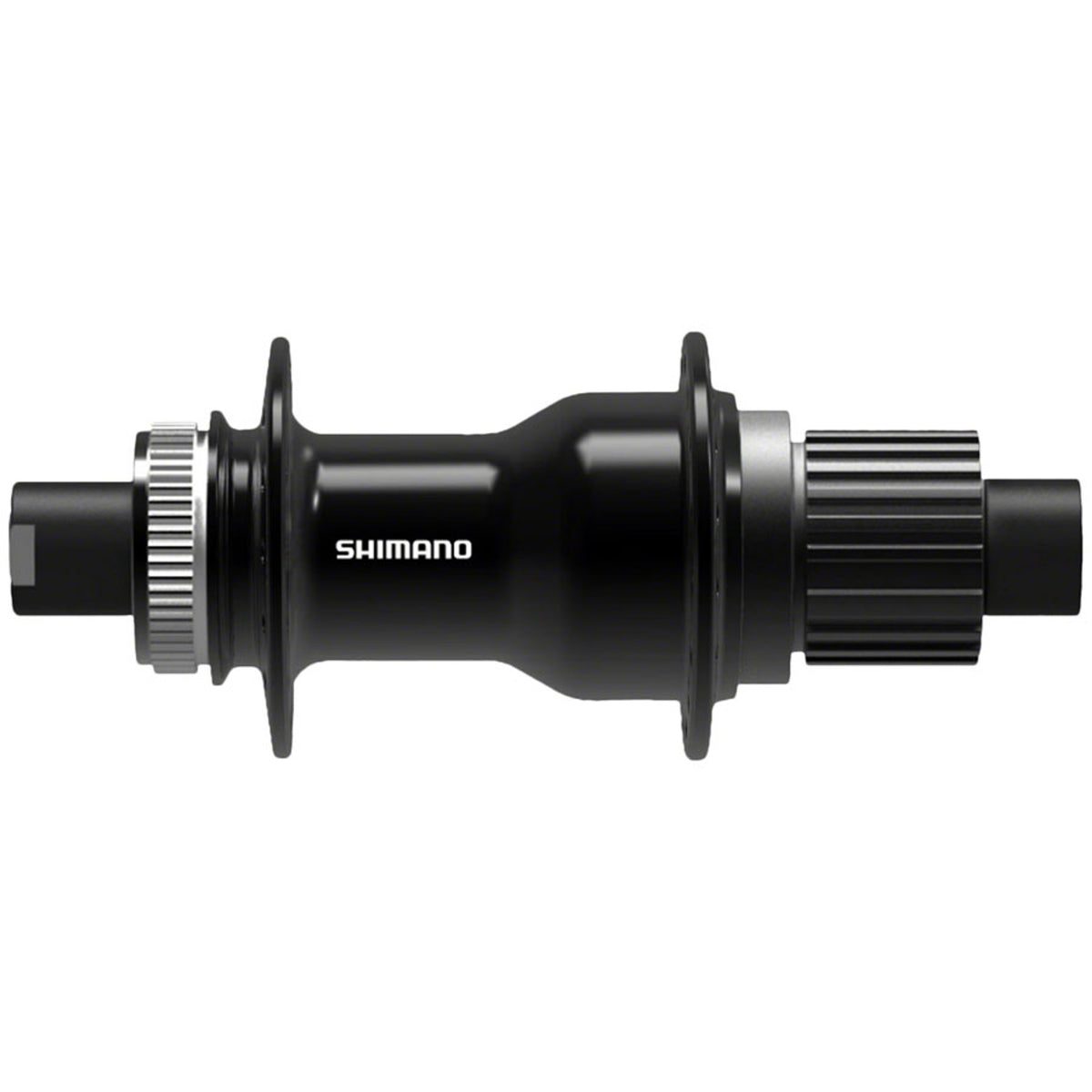 Shimano SLX FH-M7000 series rear hub with black alloy body and quick-release skewer, mounted on a bicycle wheel.
