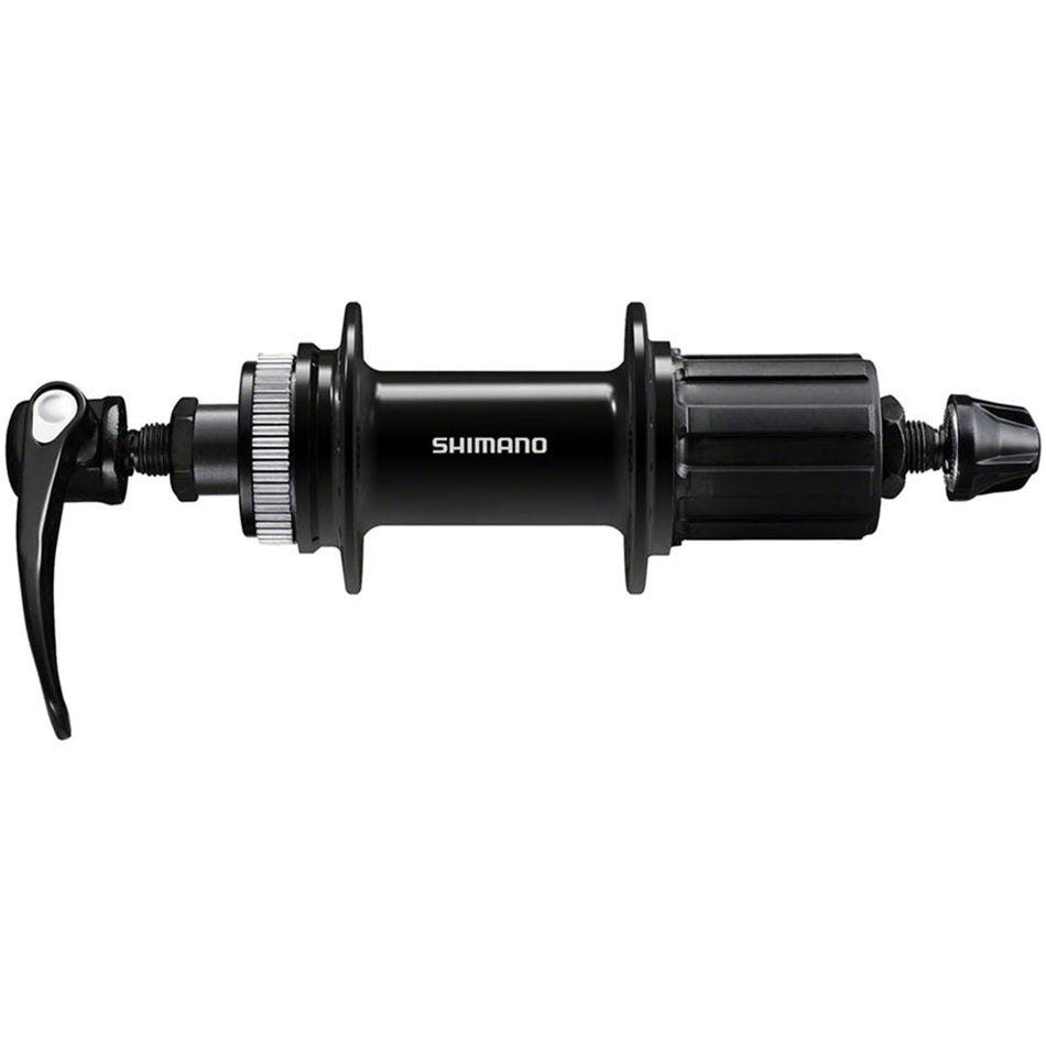 Shimano HB-QC400 rear hub for bicycles, featuring quick-release axle and durable metal construction.