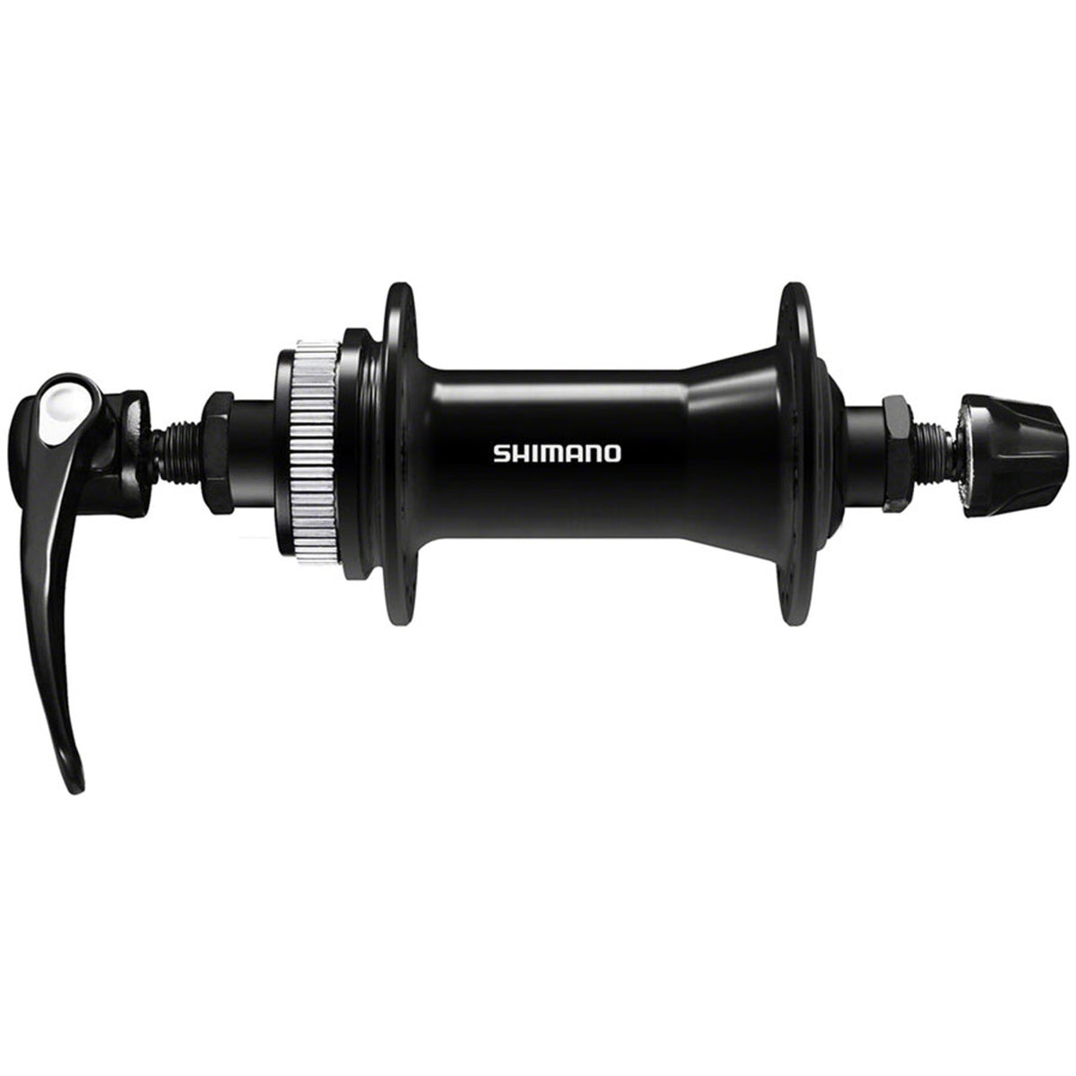 Shimano FH-QC400 front hub for bicycle wheels, featuring quick-release mechanism and durable construction.