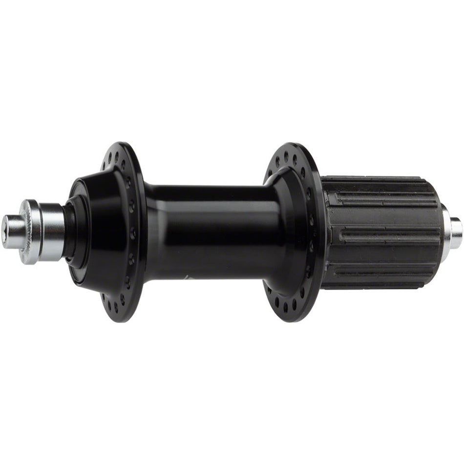 Shimano 105 FH-R7000 rear hub with black body and silver hub shell for road bicycle wheel assembly.
