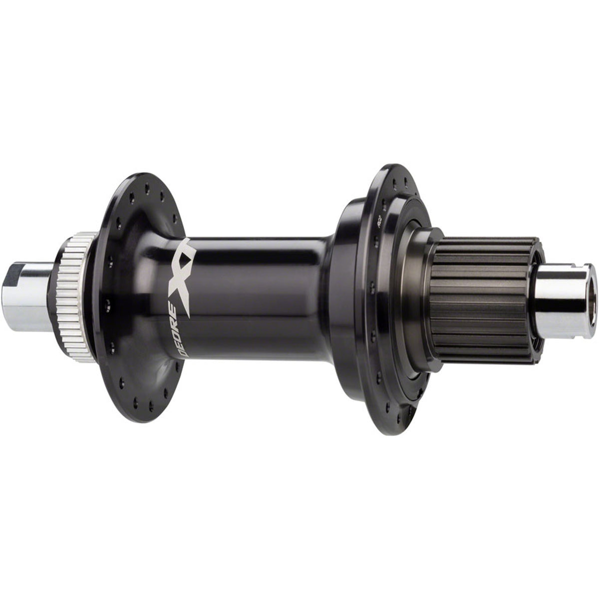 Shimano XT FH-M8110/M8130 rear hub showing black alloy body with quick-release lever and disc brake mount.
