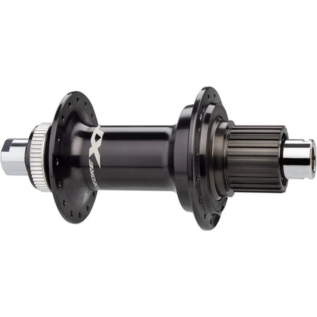 Shimano XT FH-M8110/M8130 rear hub showing black alloy body with quick-release lever and disc brake mount.
