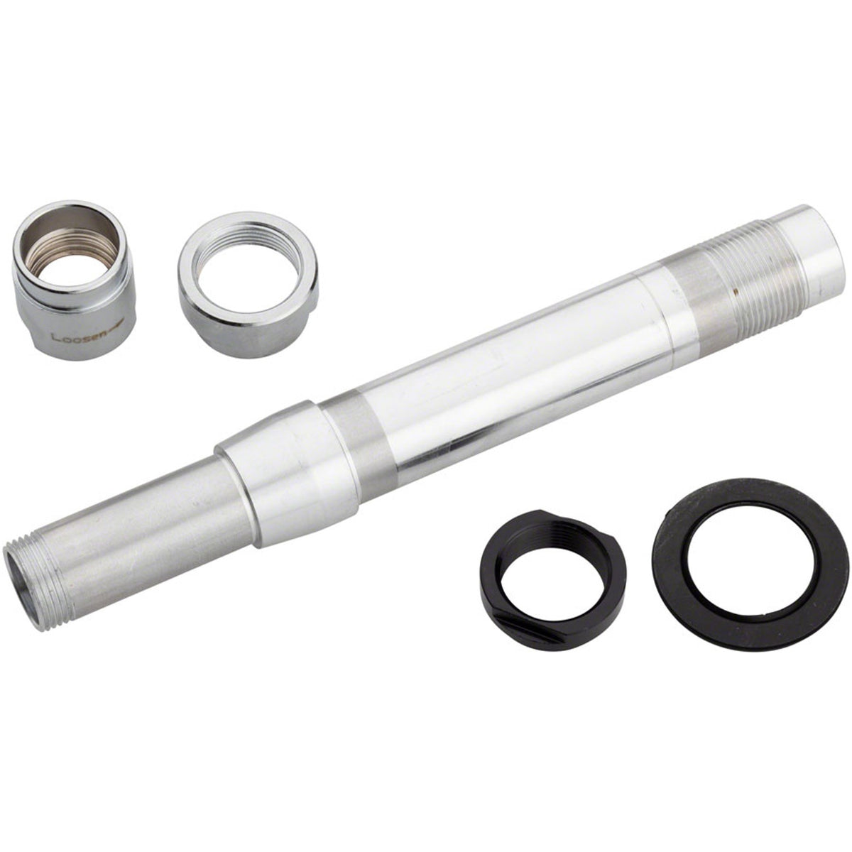 SRAM axle kit hub parts with black metal components and hardware for bicycle wheel assembly.