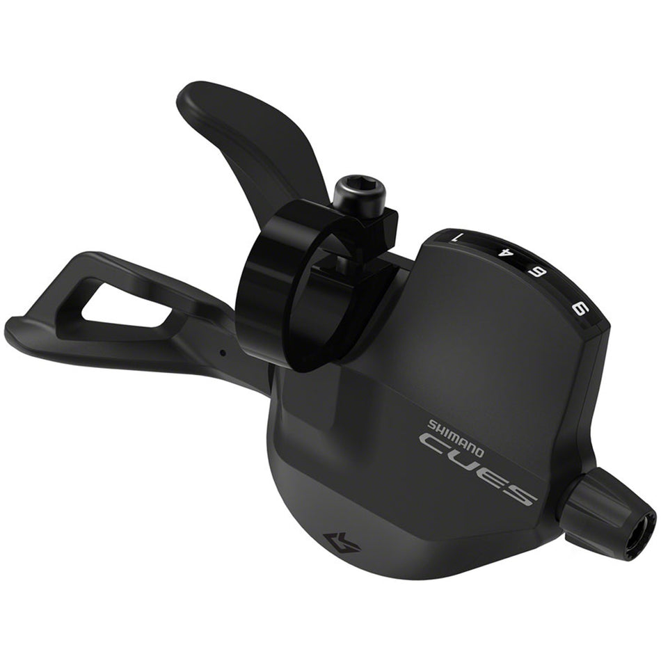 Shimano CUES SL-U4010 Linkglide right mechanical shifter for bike gear shifting, shown in close-up with handlebar mount.