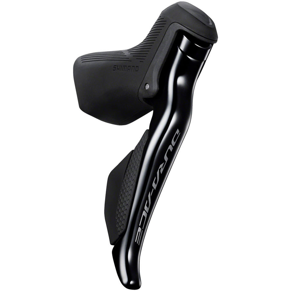 Shimano Dura-Ace ST-R9250 dual control electronic shifter levers with ergonomic design and wired connection for racing bikes.