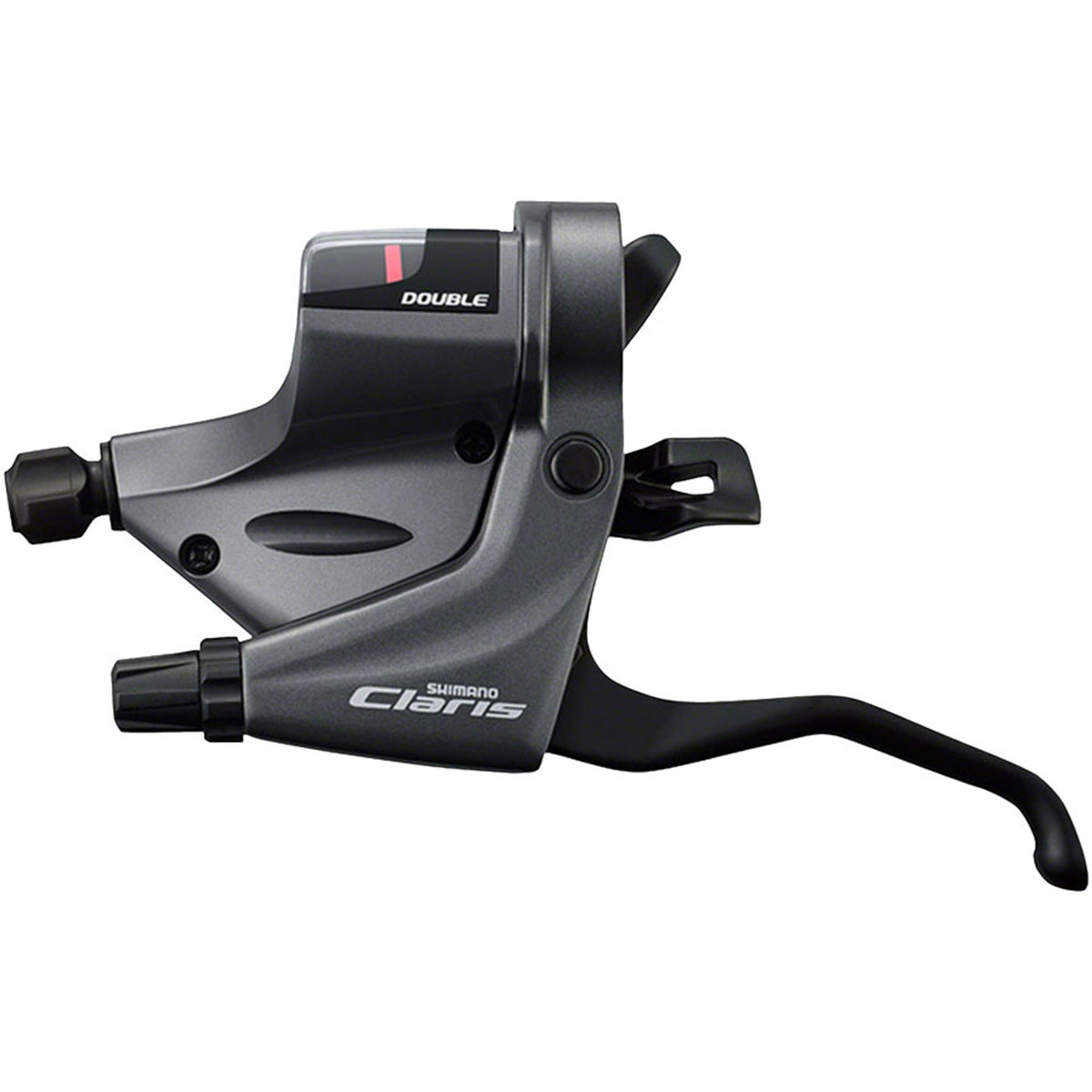 Shimano Claris ST-RS200 mechanical shift and brake lever for road bikes, showing ergonomic design and gear adjustment features.