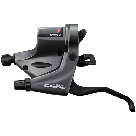 Shimano Claris ST-RS200 mechanical shift and brake lever for road bikes, showing the ergonomic design and control hoods.