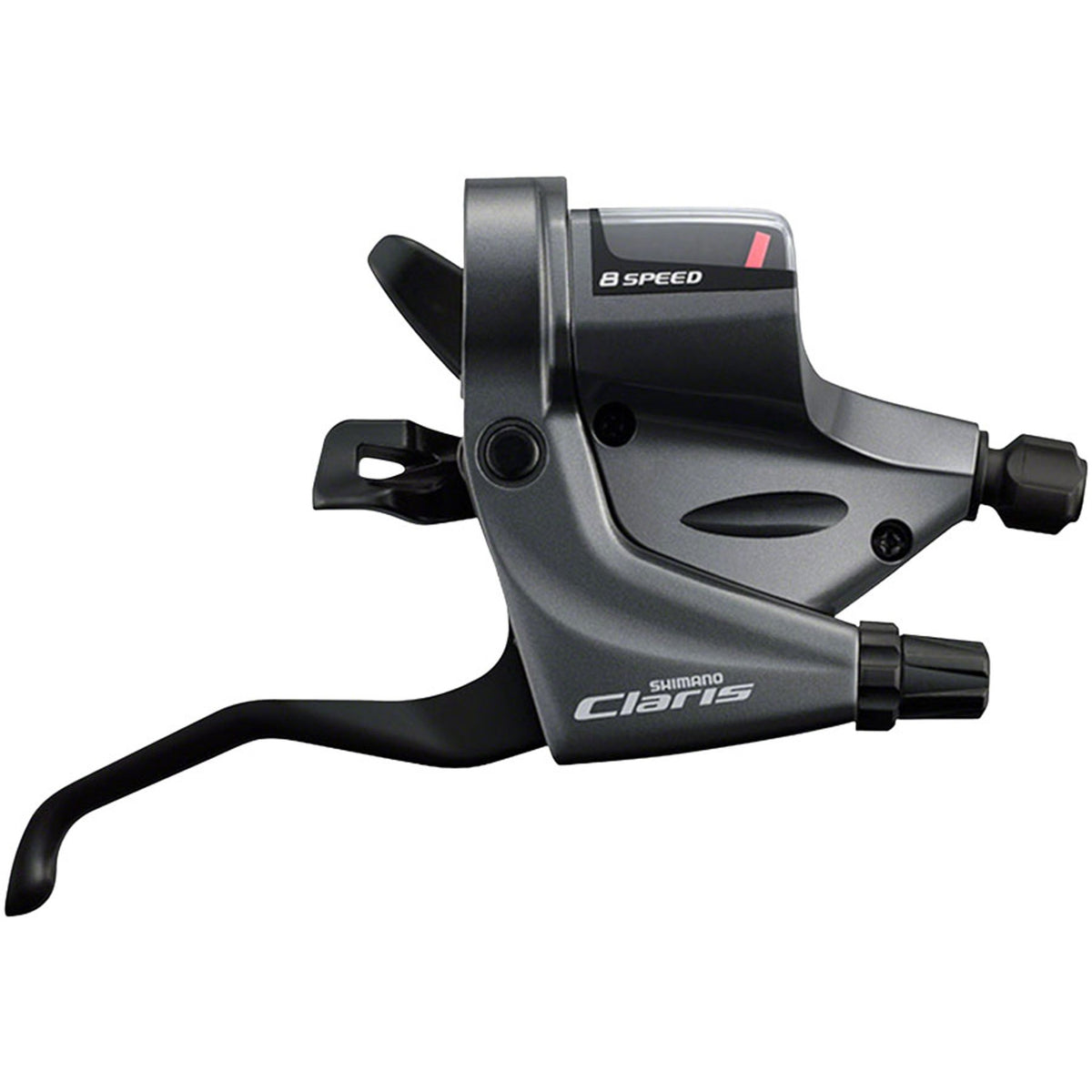 Shimano Claris ST-RS200 mechanical shift and brake lever for road bikes, showing the ergonomic design and gear control features.