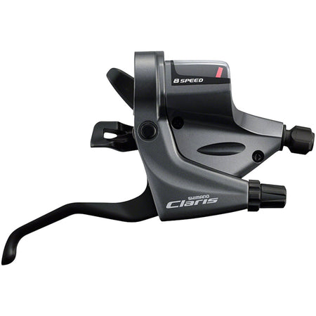 Shimano Claris ST-RS200 mechanical shift and brake lever for road bikes, showing the ergonomic design and gear control features.