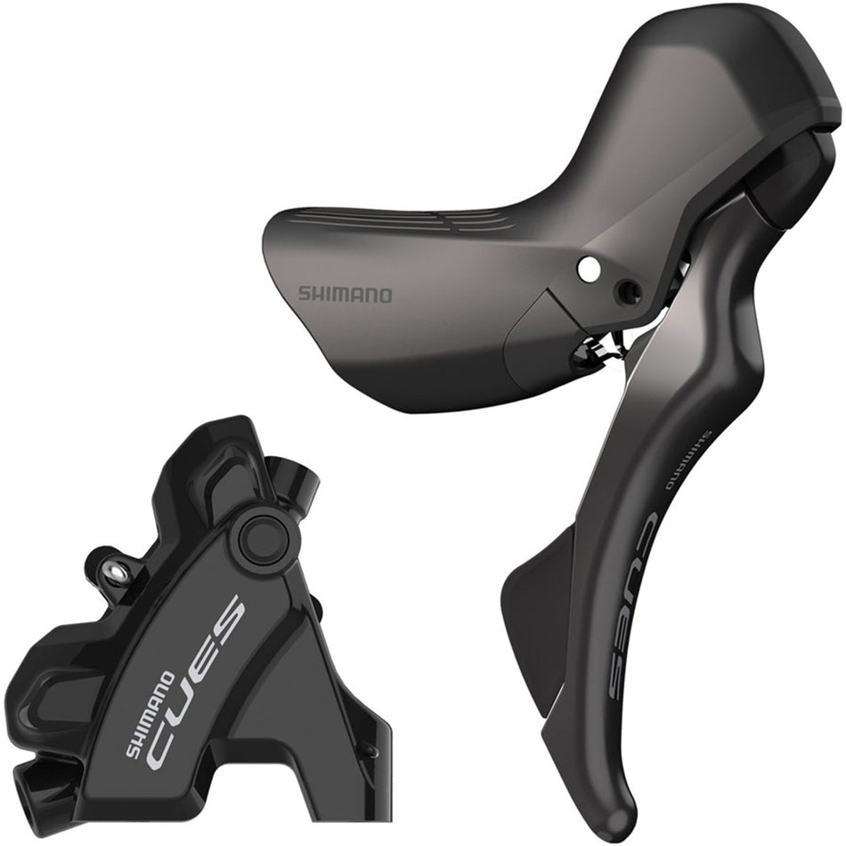 Shimano CUES ST-U6030 mechanical shifter and BR-U6030 disc brake caliper set for mountain bikes, with visible shifter and brake components.